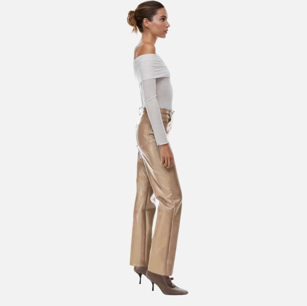 ARITZIA Wilfred New "Melina" Straight Fit Tan Vegan Leather Pants - Picture 2 of 16